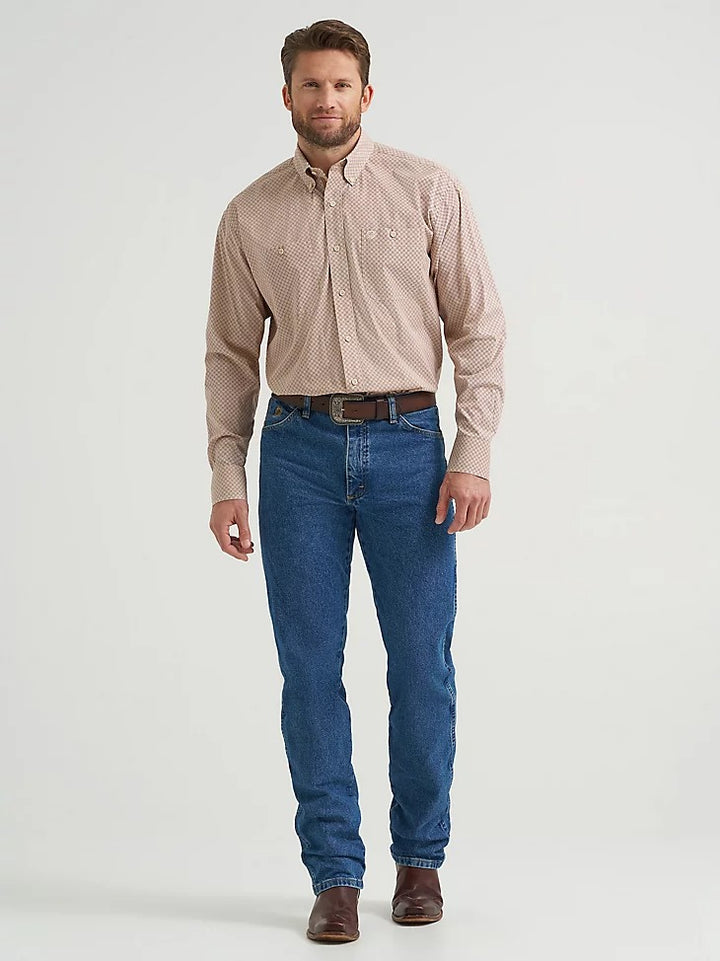 Wrangler Men's George Strait Long Sleeve Button Down Two Pocket Shirt - Purple Tan Mod