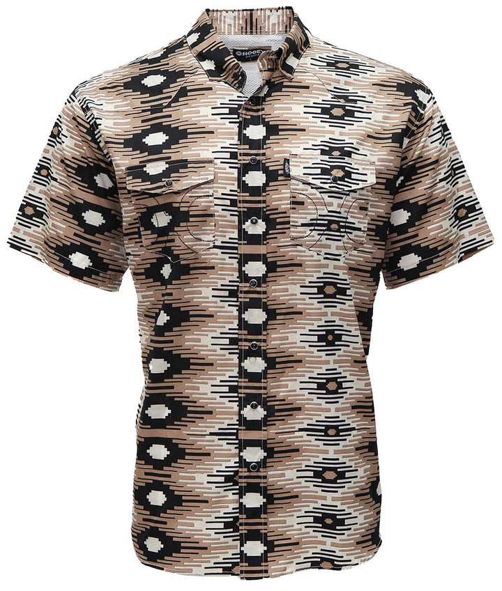 Hooey Men's Sol Short Sleeve Pearl Snap Shirt Brown-Black Aztec