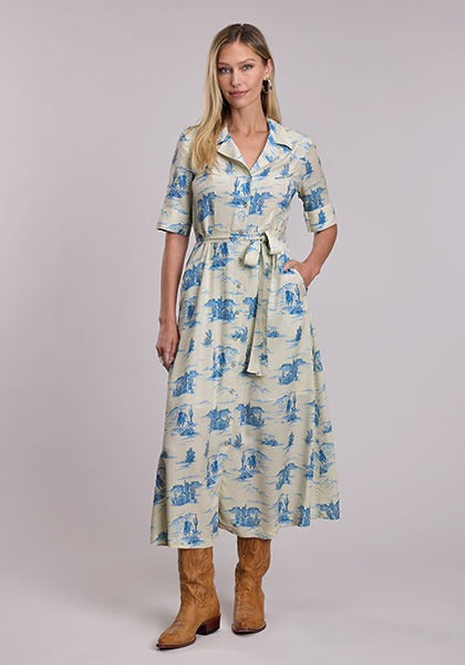 Stetson Woman Print Dress- White/Cream