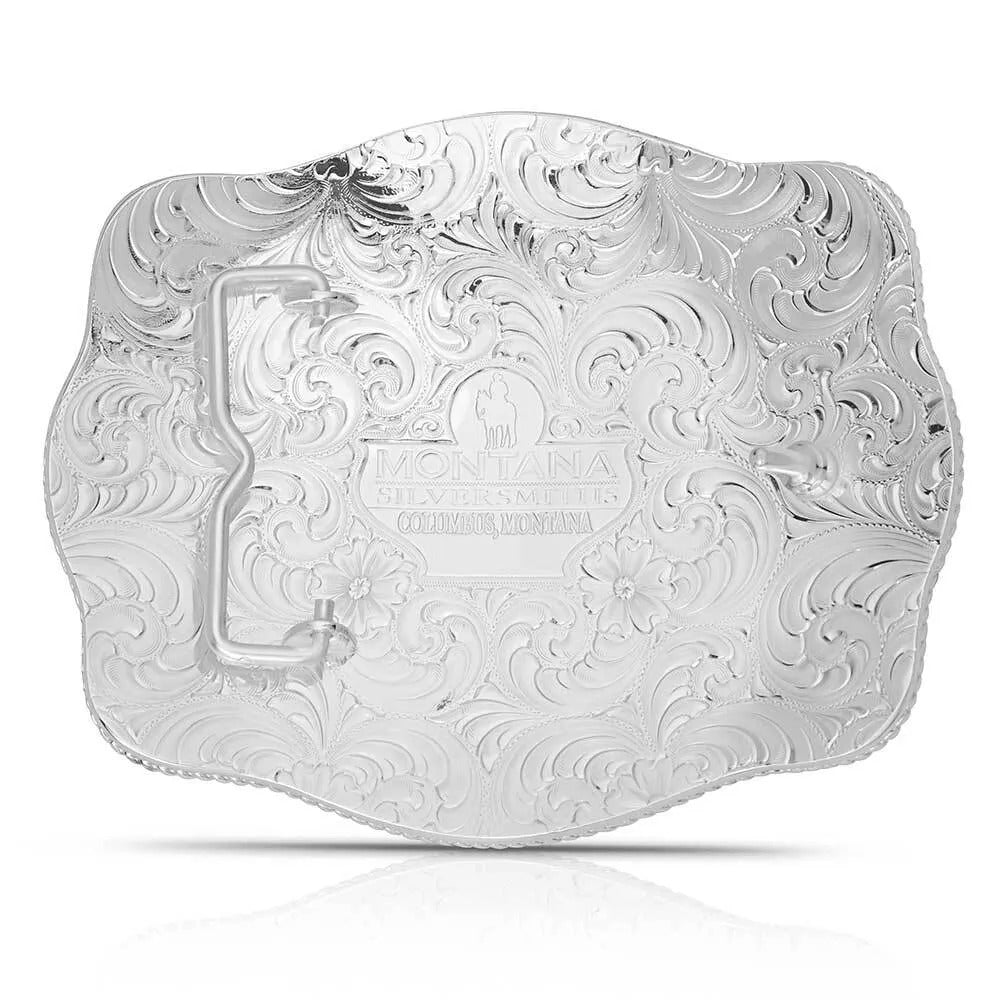 Montana Silversmiths Extra Large Engraved Scalloped Buckle With Fighting Roosters
