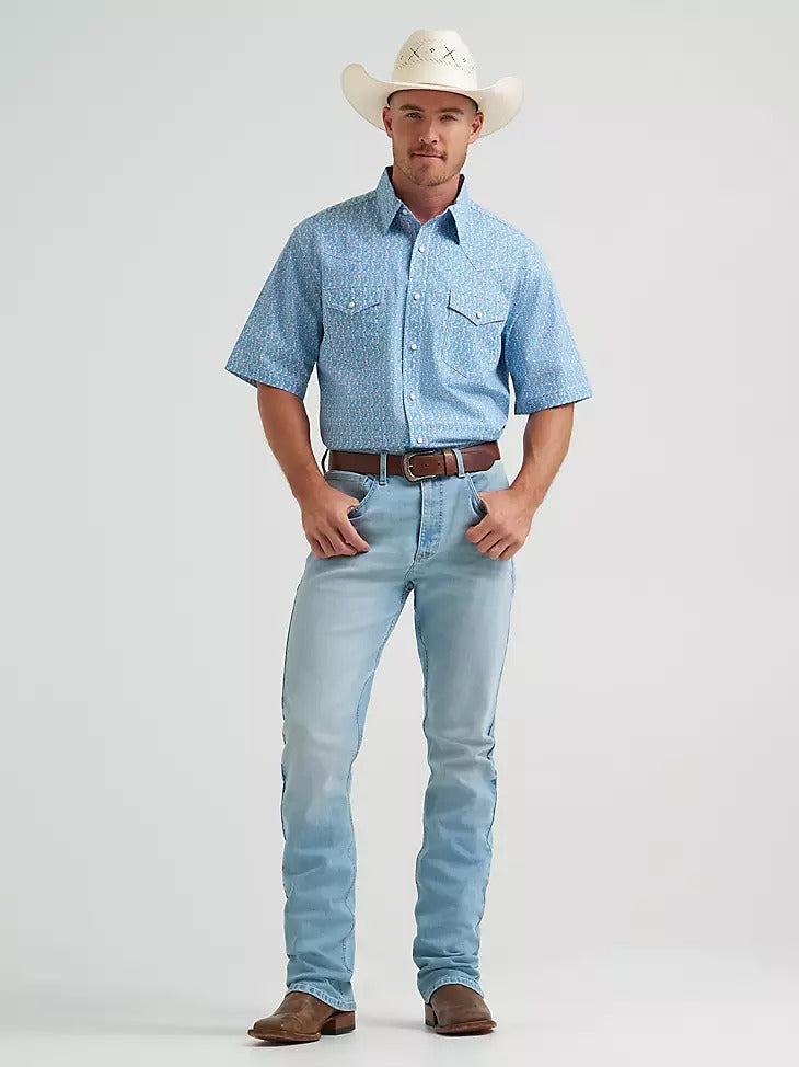 Wrangler Men's 20X Competition Advanced Comfort Short Sleeve Western Snap Shirt - Blue Jay