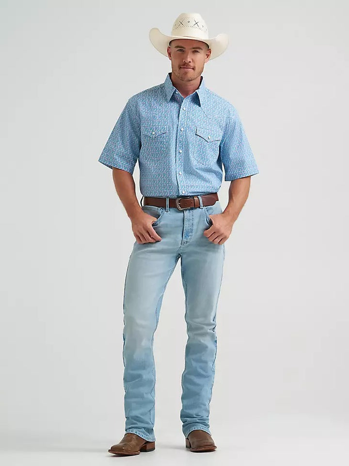 Wrangler Men's 20X Competition Advanced Comfort Short Sleeve Western Snap Shirt - Blue Jay