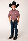 Roper Boys Short Sleeve Amarillo Print Button Shirt -  Red Diamond Foulard