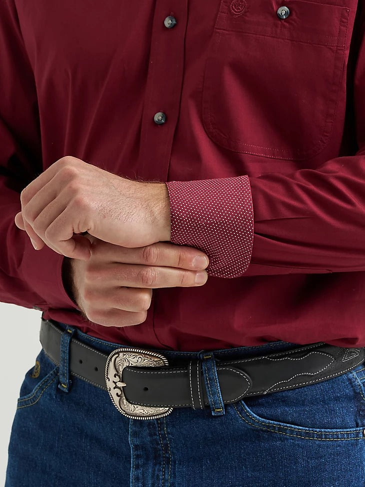 Wrangler Men's George Strait Solid One Pocket Button Down Shirt - Burgundy Wine