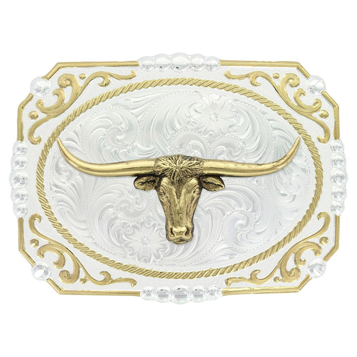 Montana Silversmiths Two-tone Cowboy Cameo Buckle with Longhorn