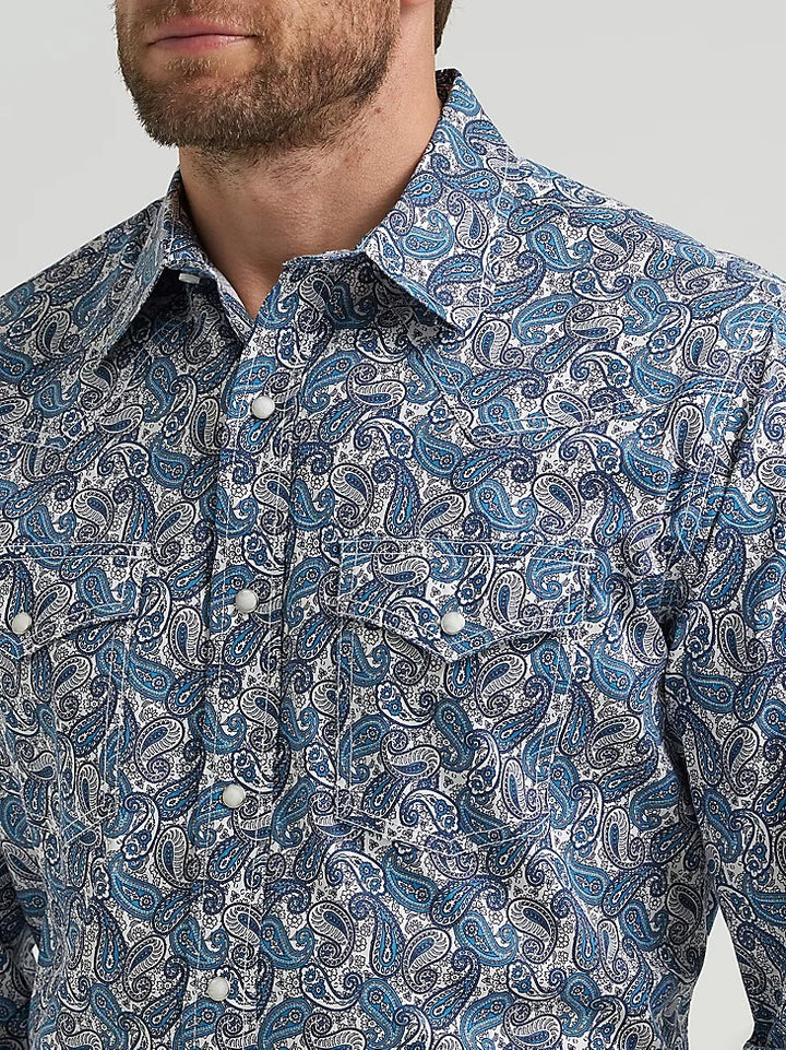 Wrangler Men's 20X Competition Long Sleeve Snap Shirt - Blue Mix Paisley