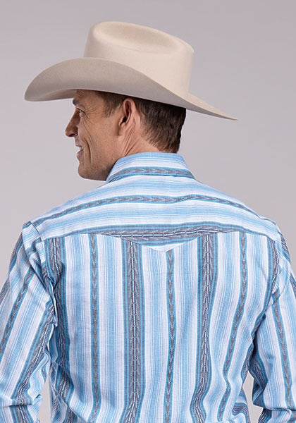 Roper Men's Vertical Stripe Snap Long Sleeve Shirt - Blue