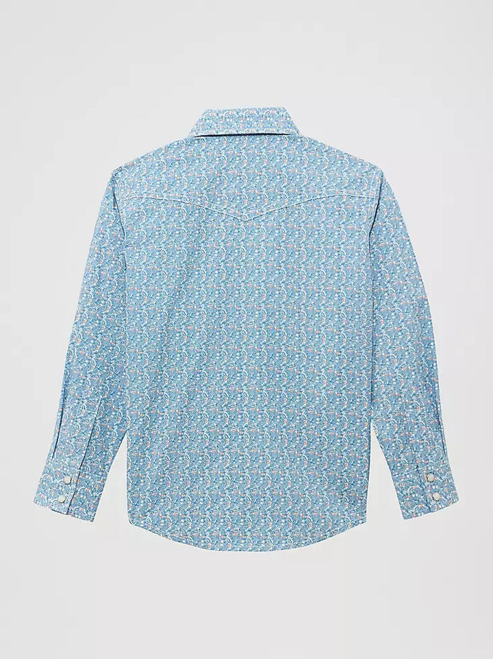 Wrangler Boy's 20X Advanced Comfort Western Snap Print Shirt - Blue Jay