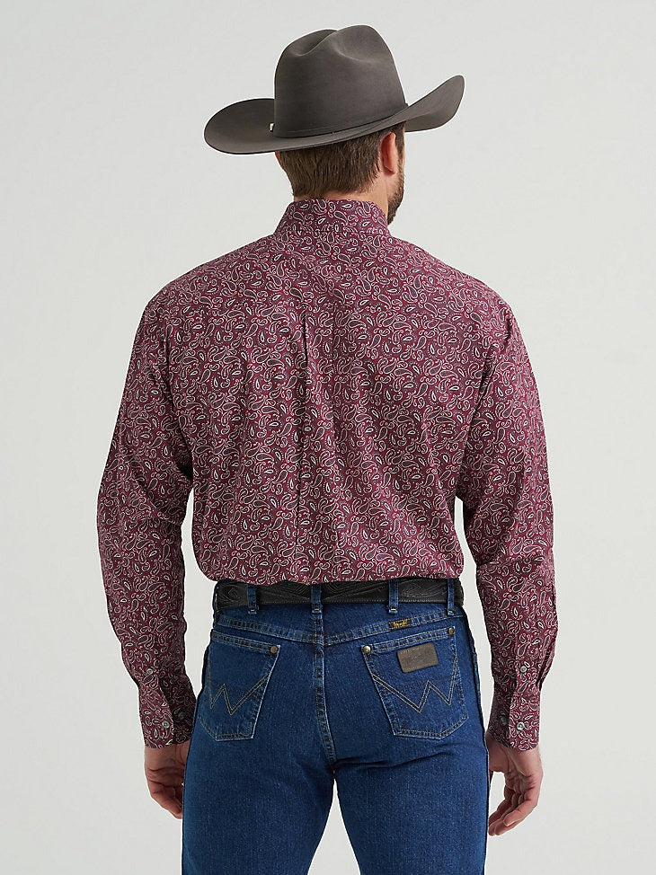 Wrangler Men's George Strait Solid Two Pocket Button Down Shirt - Wine Paisley