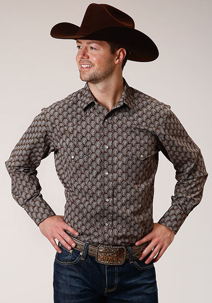 Roper Men's Long Sleeve Chocolate/Cream Snap Shirt