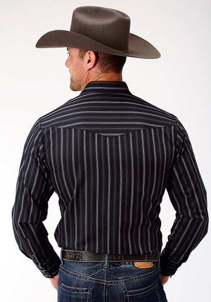 Roper Men's Black w/ Grey Stripe Long Sleeve Snap Shirt