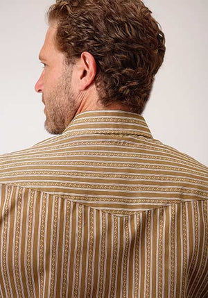 Roper Men's Vintage Stripe Short Sleeve Snap Shirt Brown