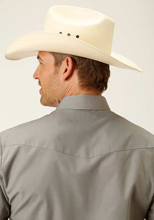 Roper Men's Solid Broadcloth Western Snap Shirt Grey