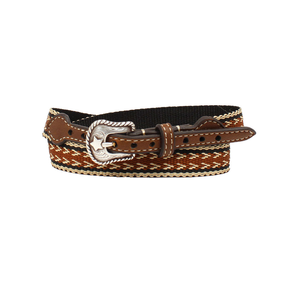 M&F Brown Ribbon Leather Hatband with Star Buckle