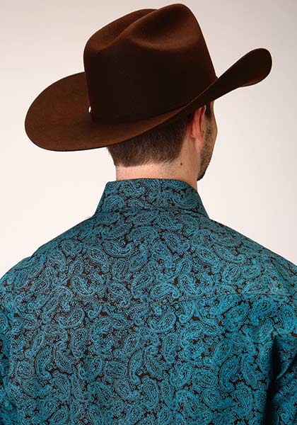 Roper Western Shirt Mens L/S Paisley Snap Blue 03-001-0225-0174 Bu