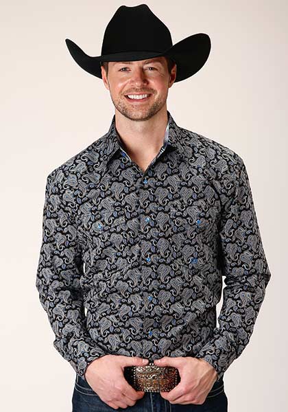 Roper Men's Long Sleeve Starry Night Paisley Snap Shirt