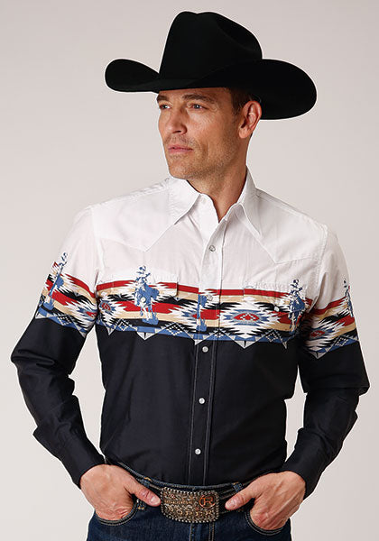 Roper Men's Aztec Rider Border Long Sleeve Snap Shirt