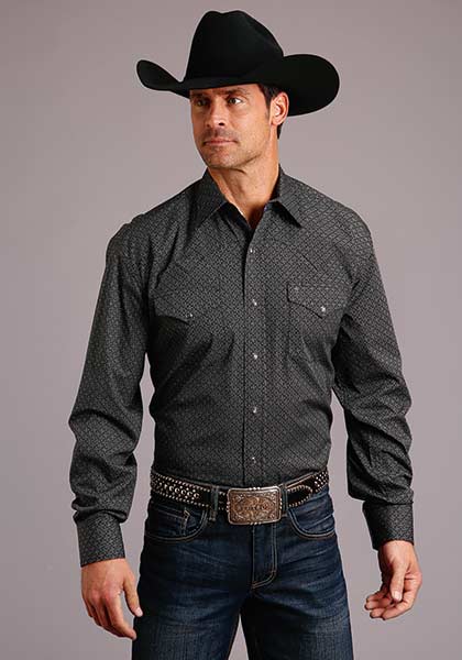 Stetson Men's Weave Geo Print Long Sleeve Snap Shirt