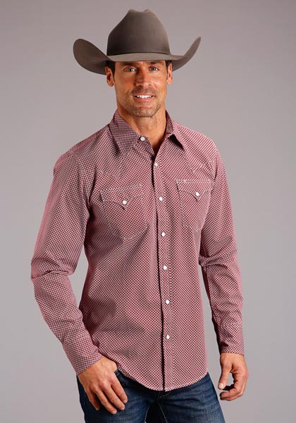 Stetson Men's Red Diamond Neat Long Sleeve Snap Shirt