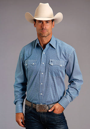 Stetson Men's Blue Micro Chip Long Sleeve Snap Shirt