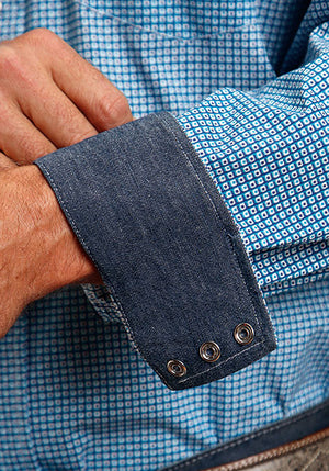 Stetson Men's Blue Micro Chip Long Sleeve Snap Shirt
