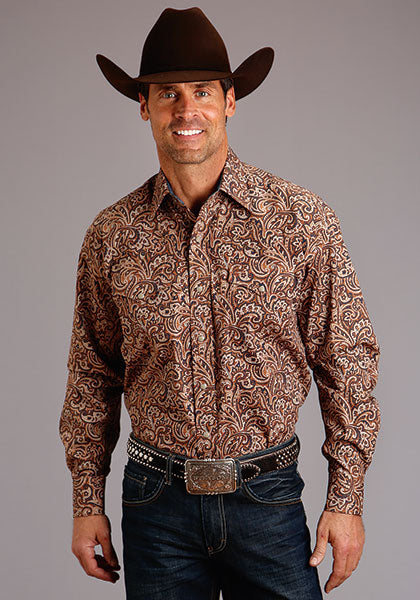 Stetson Men's Brown Paisley Long Sleeve Snap Shirt