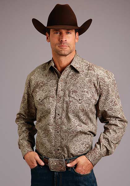 Stetson Men's Cocoa Paisley Long Sleeve Snap Shirt