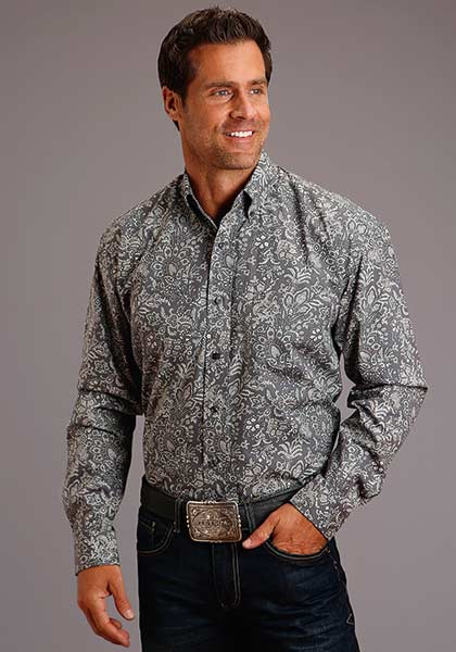 Stetson Men's Silver Paisley Long Sleeve Button Shirt