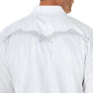 Wrangler Men's Rock 47 Embroidered Solid Western Snap Shirt White