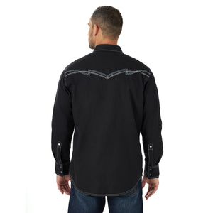 Wrangler Men's Rock 47 Embroidered Western Snap Shirt Black