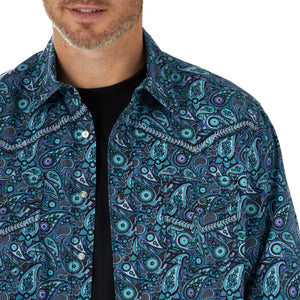 Wrangler Men's Rock 47 Embroidered Snap Shirt Purple Paisley