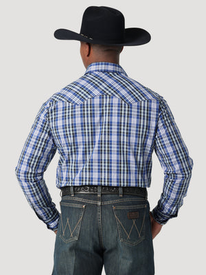 Wrangler Men's Western Fashion Snap Plaid Shirt Sodalite Blue