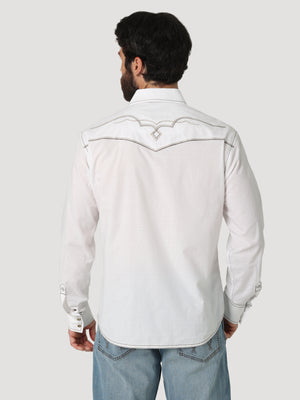 Wrangler Men's Rock 47 Embroidered Western Snap Shirt White