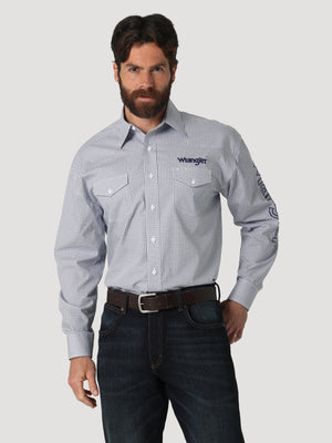 Wrangler Men's Logo Long Sleeve Button Down Shirt Atlantic