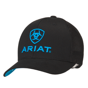 Ariat Blue Logo Embroidered Flex Fit Black Cap