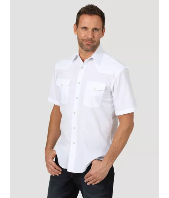 Wrangler Men's Sport Western Short Sleeve Snap Shirt White