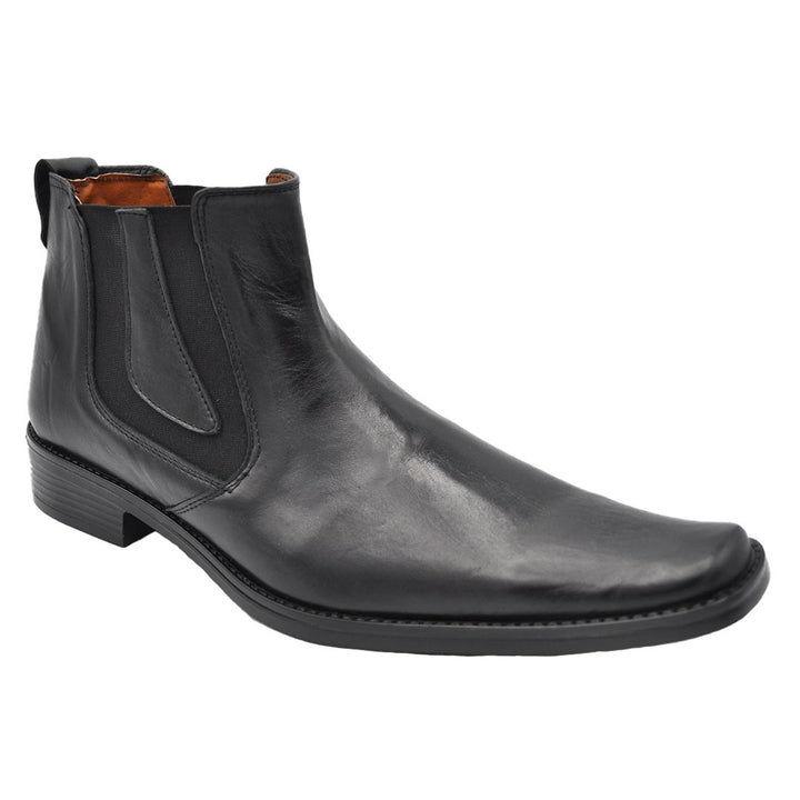 Aaron Men's Black Leather Dress Half Boots