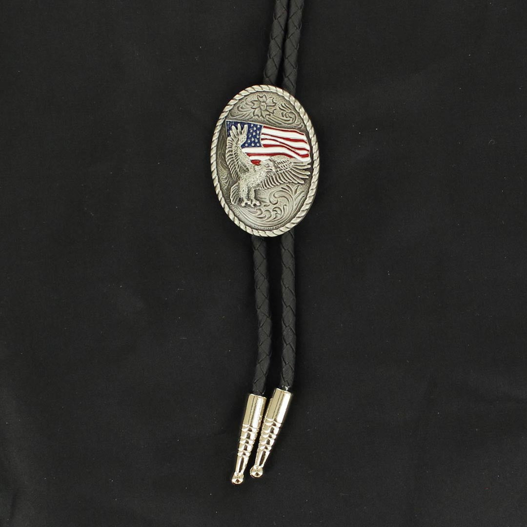 Eagle with American Flag Bolo Tie