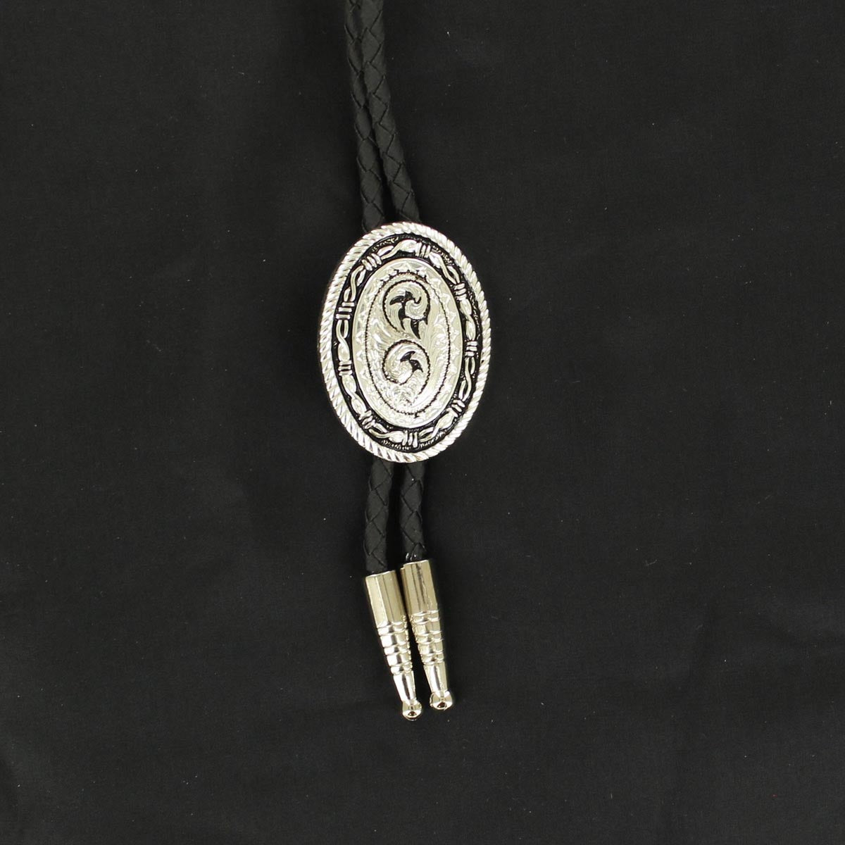 Oval Engraved Western Bolo Tie