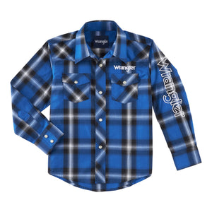 Wrangler Boy's Logo Long Sleeve Blue Shirt