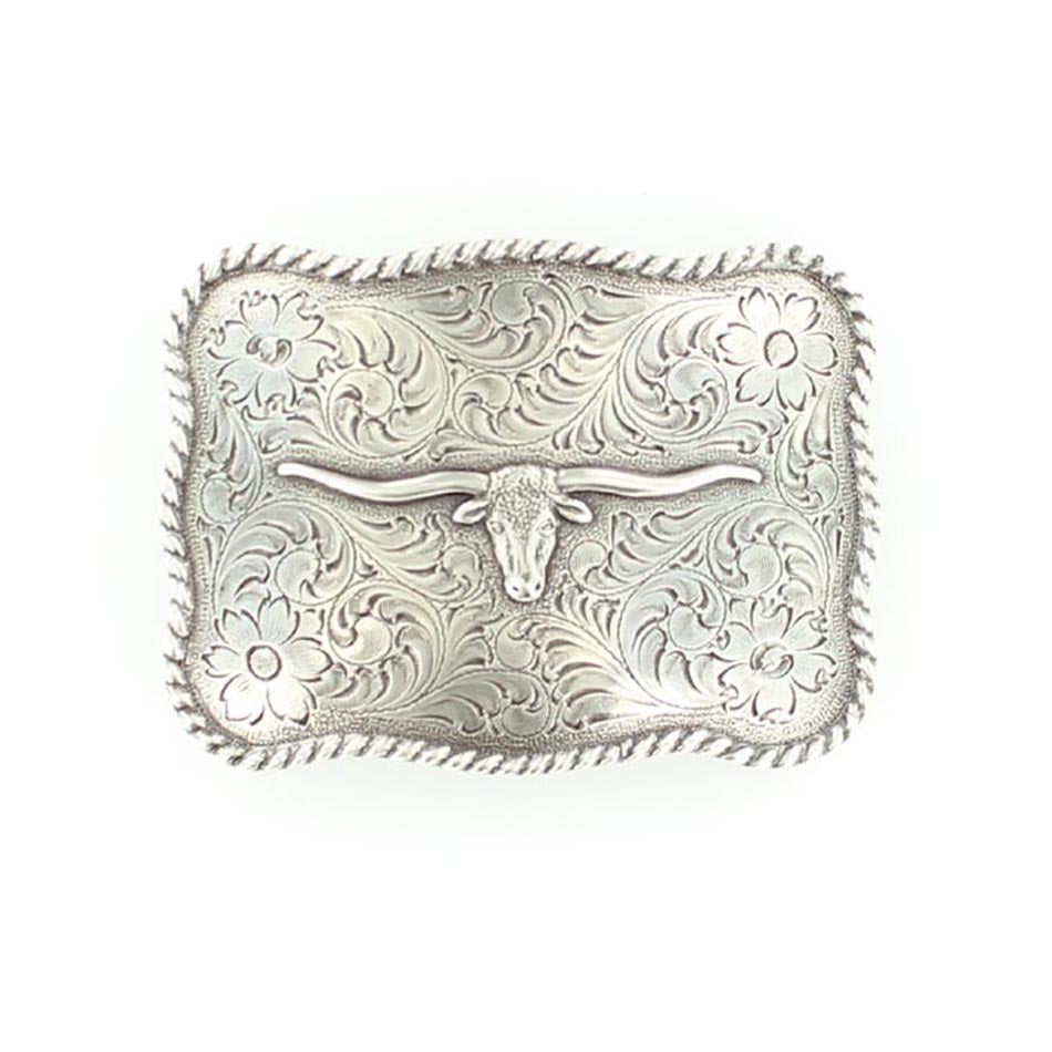 Nocona Longhorn Rectangular Silver Belt Buckle