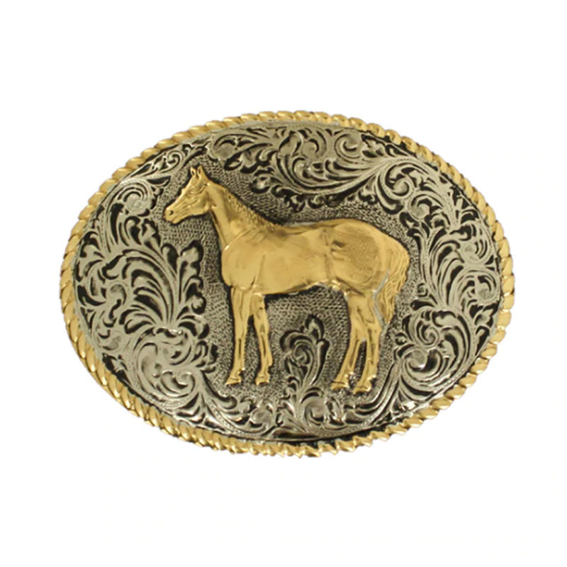 Nocona Oval Silver/Gold Horse Belt Buckle