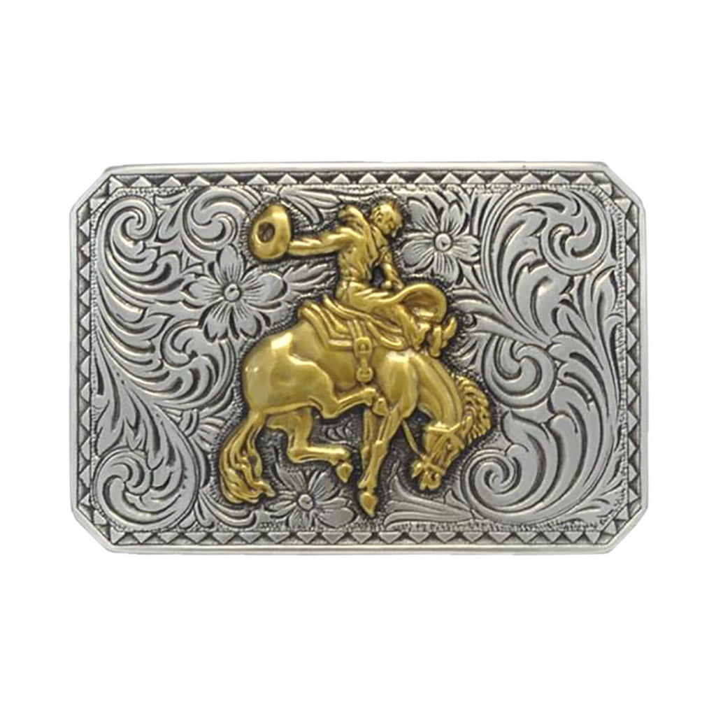 Nocona Rectangular Bucking Horse Antique Silver Tone Belt 