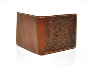 Nocona Tooled Brown Leather Bifold Wallet