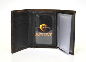 Ariat Trifold Concho Logo Boot Stitch Brown Leather Wallet