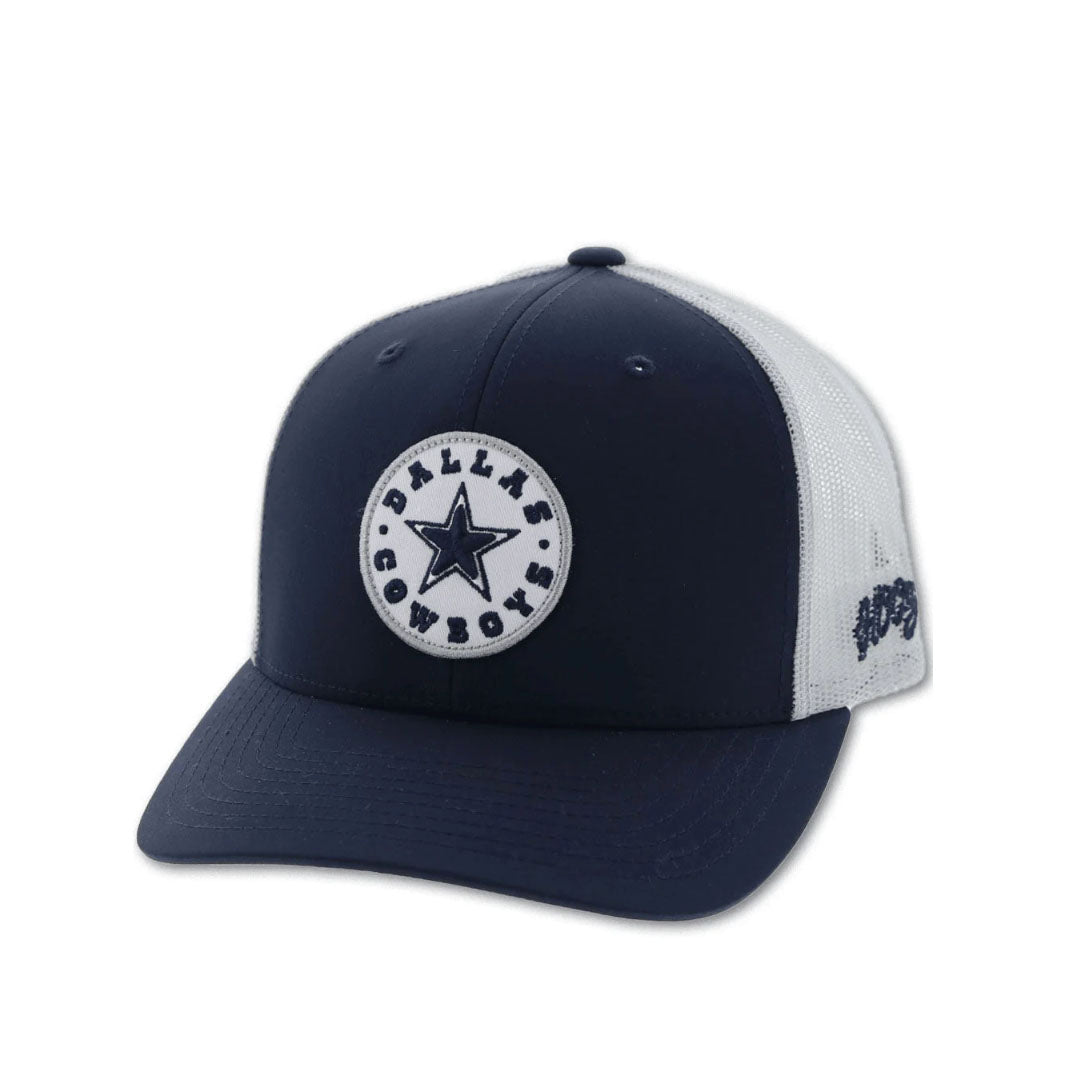 Youth HOOey Navy/White Dallas Cowboys D Logo Trucker Snapback Hat