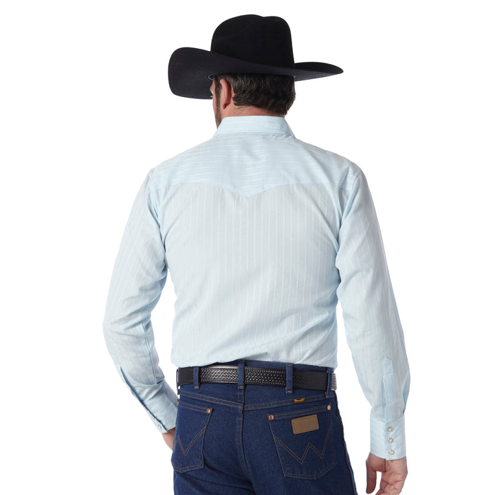 Wrangler Silver Edition Western Snap Long Sleeve Light Blue Shirt