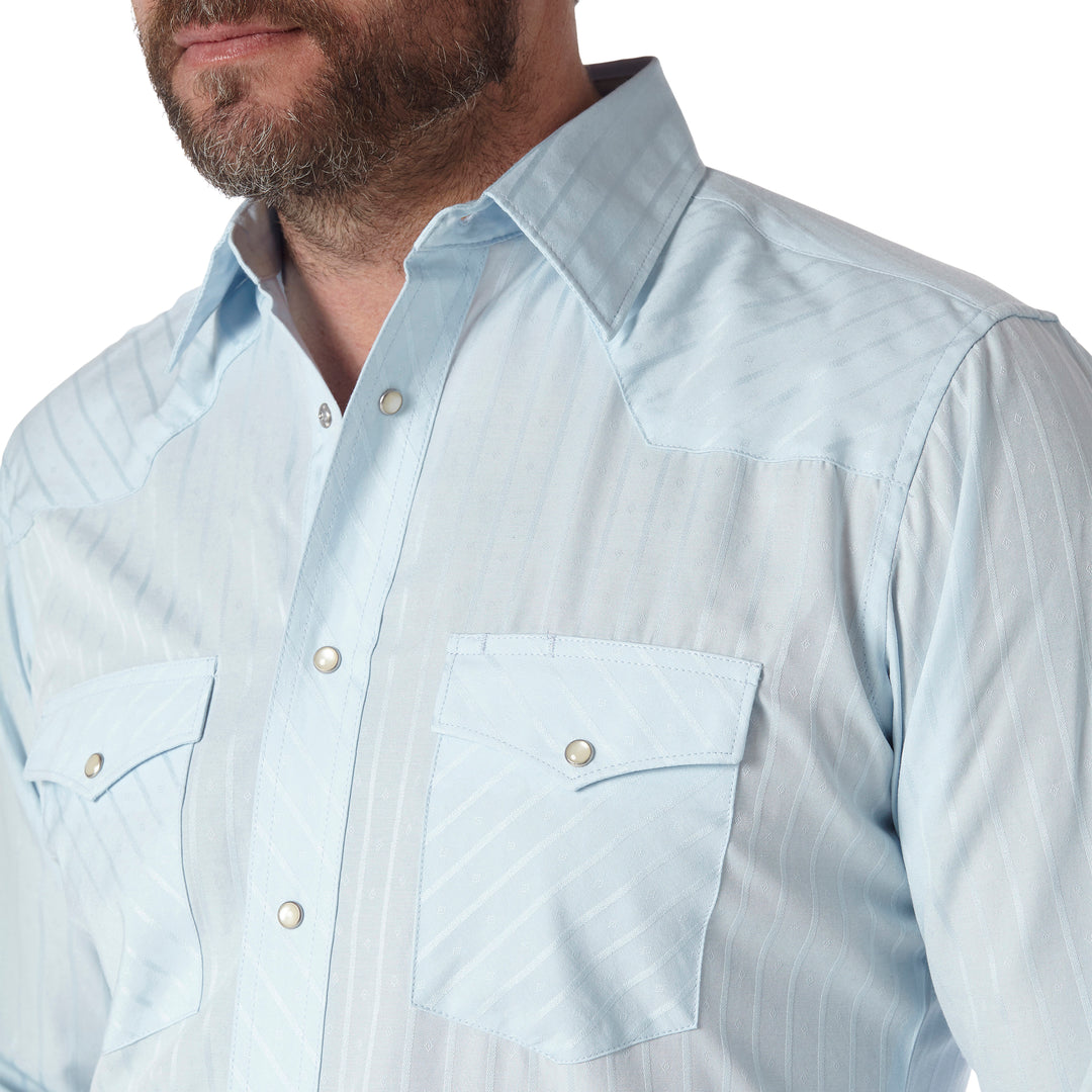 Wrangler Silver Edition Western Snap Long Sleeve Light Blue Shirt