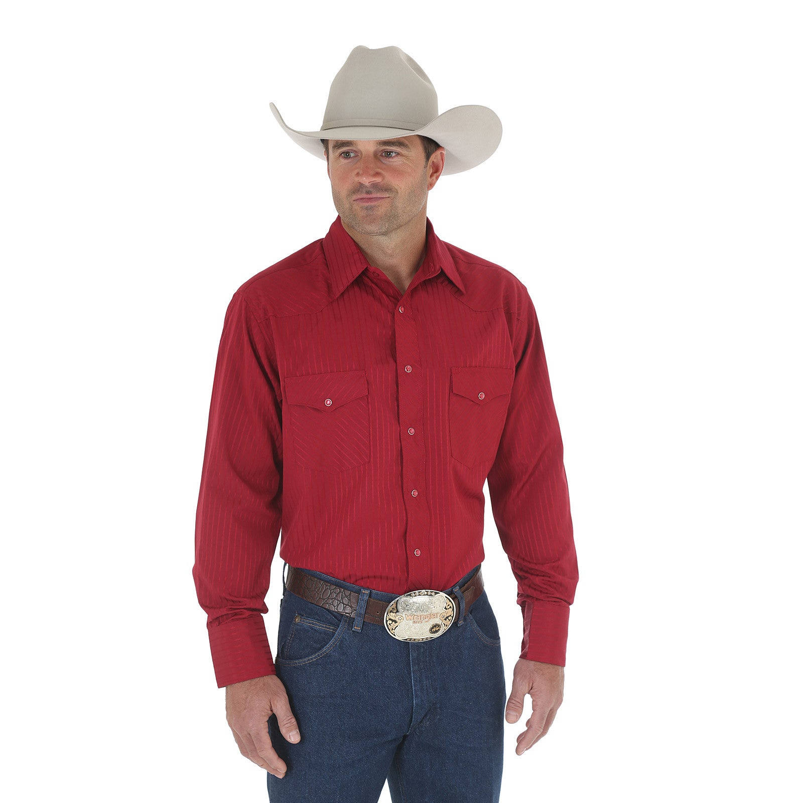 Wrangler Silver Edition Western Snap Long Sleeve Wine Shirt