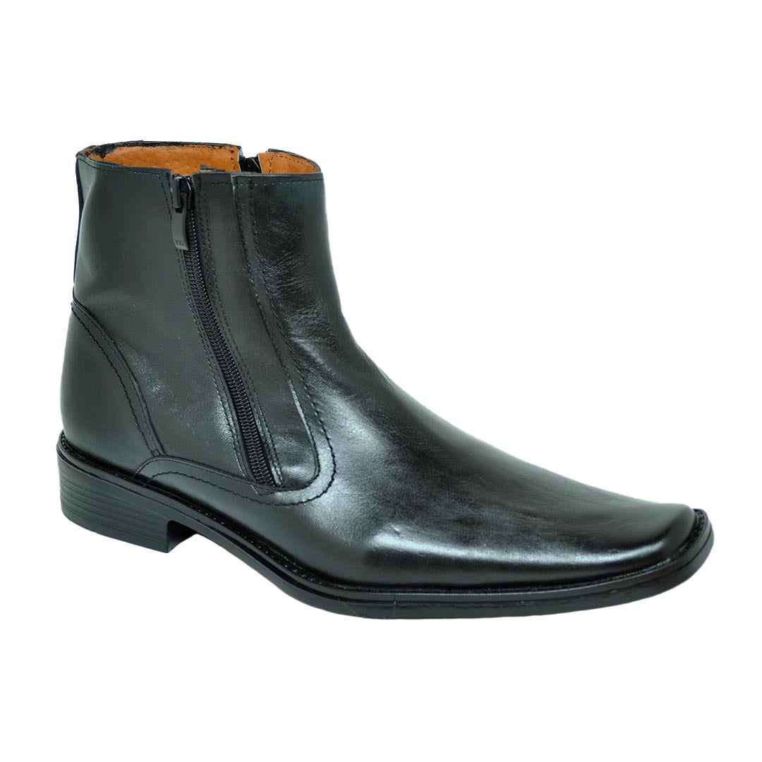 Baronett Noah Men's Dual Zipper Black Leather Dress Boots